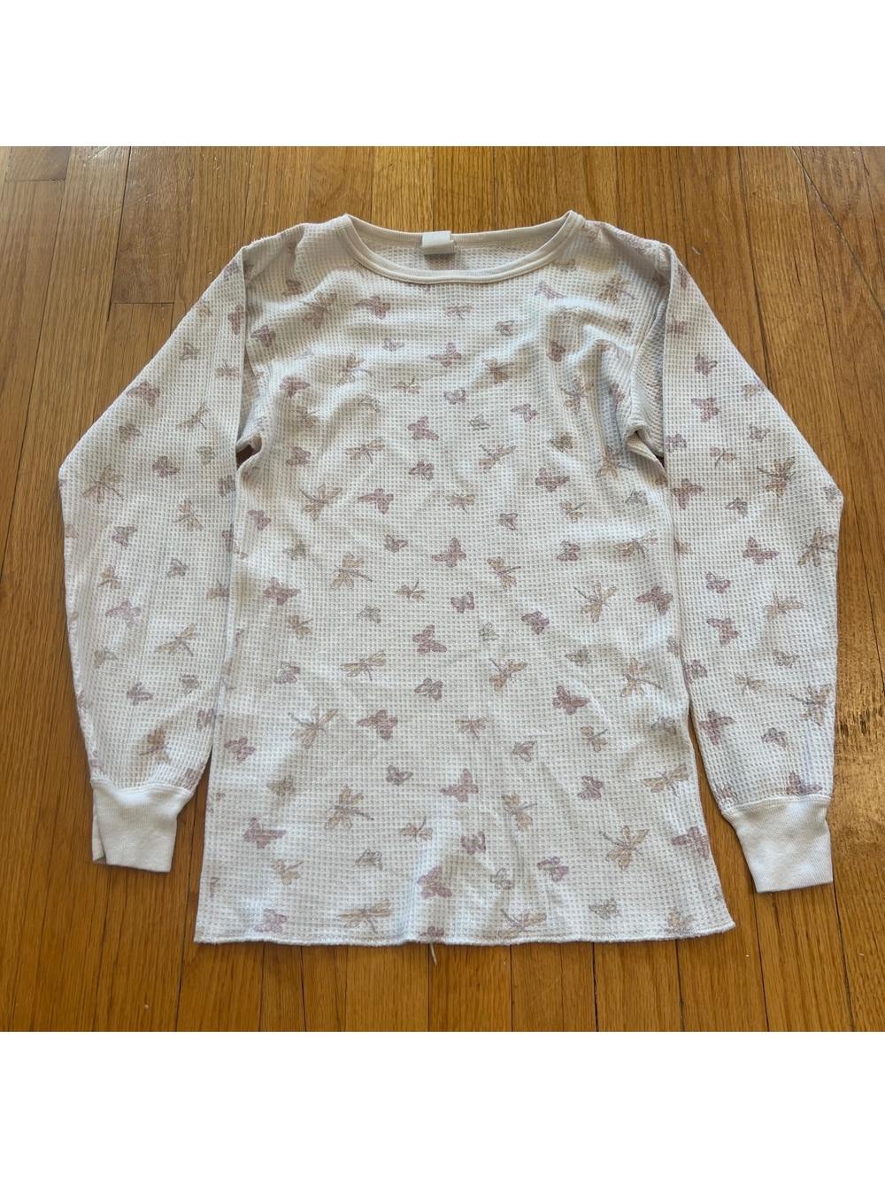 Y2K whimsical butterfly print waffle knit fitted long sleeve